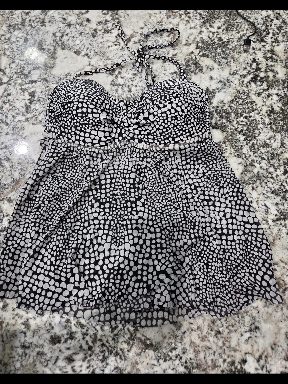 Merona Black and White Polka Dot Halter Swimtop Flowy Slit Front Womans Size Med